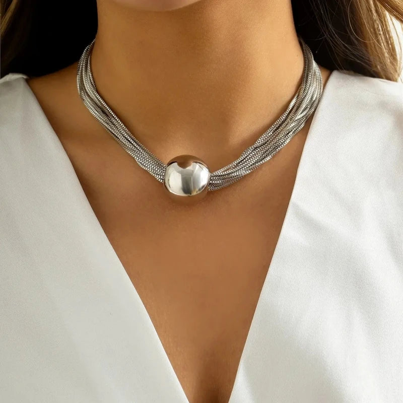Chunky Twisted Chain Necklace & Bracelet Set | Punk Choker Chain Jewelry Set Nixie