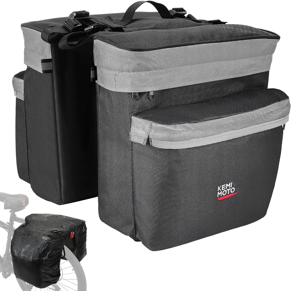 KEMITOUR 34L Bike Pannier Bags – Rear Rack with Rain Cover Bike Pannier Bags Nixie 34L Gray