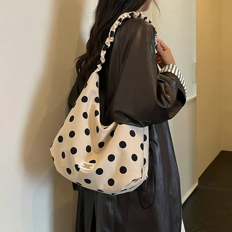 Korean Polka Dot Canvas Tote Bag – Large Shoulder Bag Canvas Tote Bag Nixie