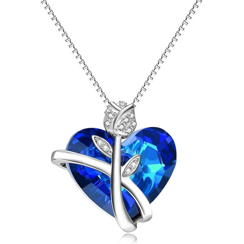 Silver Rose Flower Butterfly Pendant Necklace | Elegant Gift