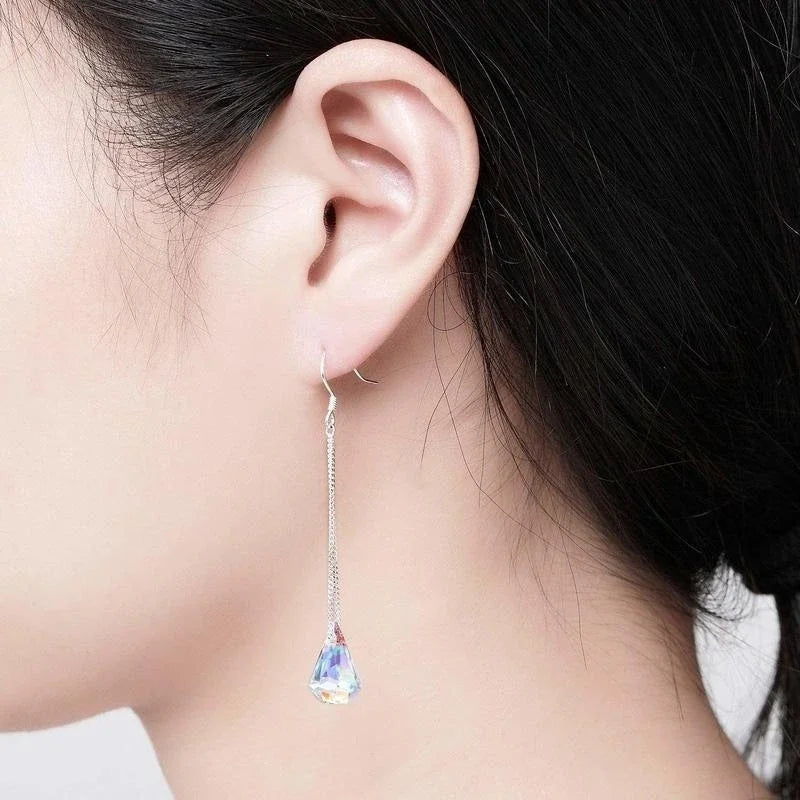Silver Aurora Crystal Drop Earrings for Women | Wedding Jewelry Crystal Drop Earrings Nixie
