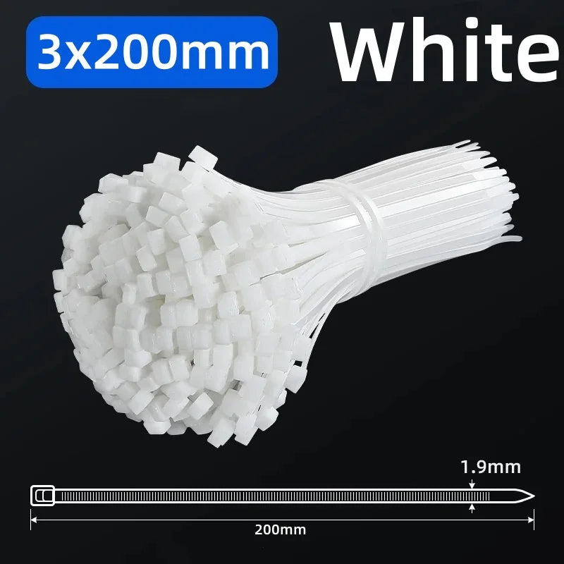 White Nylon Zip Ties 4x150mm 100pcs – Self-Locking Cable Ties Nylon Cable Ties Nixie White 100PCS 3X200MM