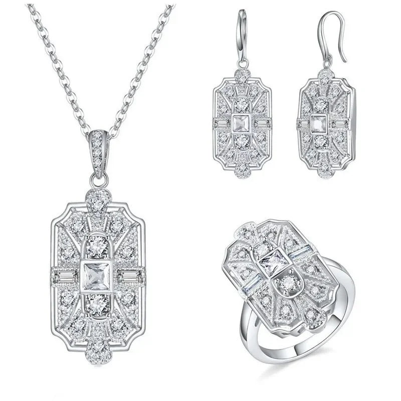 Blue Crystal Heart Jewelry Set – Necklace, Earrings & Ring Crystal Jewelry Set Nixie