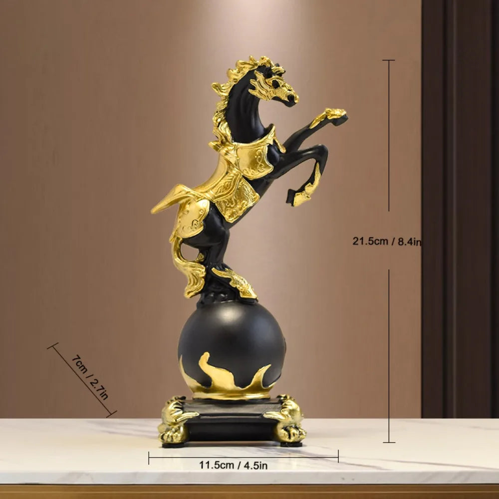 Feng Shui Lucky Horse Statue – Resin Home Office Décor Decorative Sculpture Nixie Black