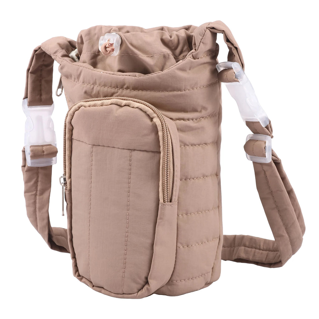 Portable Water Bottle Carrier Bag – Crossbody with Phone Pocket Water Bottle Carrier Bag Nixie Camel Style 1