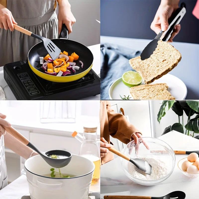 30-Piece Silicone Kitchen Utensil Set with Wooden Handles Silicone Utensil Set Nixie