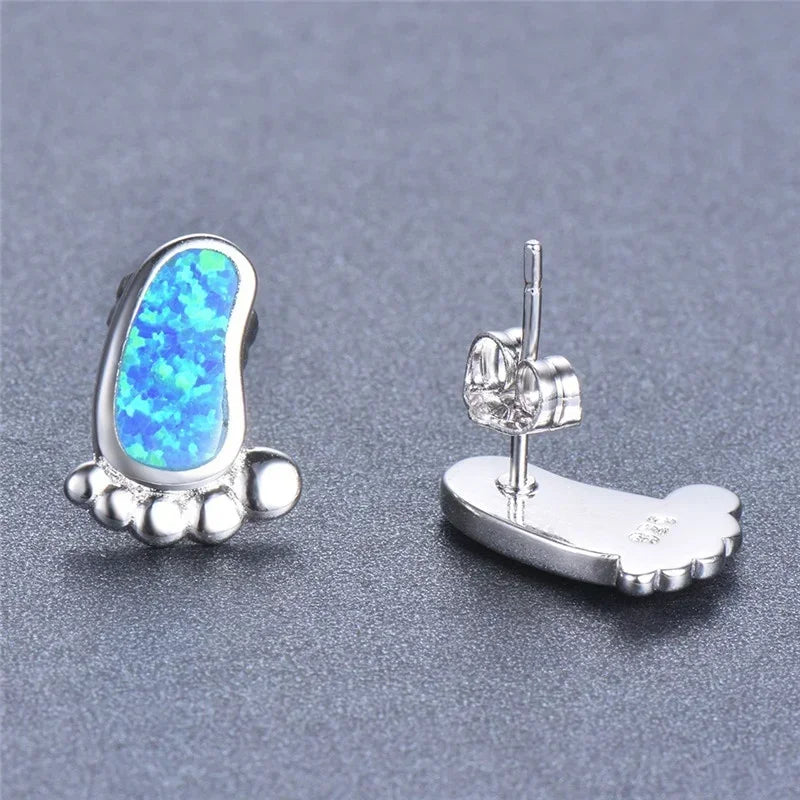 Blue Simulated Opal Glass Vintage Stud Earrings – Hypoallergenic Stud Earrings Nixie