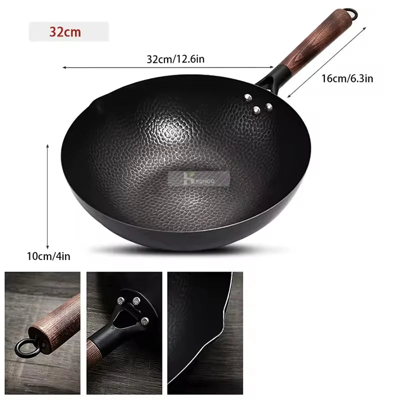32cm Hand Hammered Carbon Steel Wok – All Stove Compatible Carbon Steel Wok Nixie