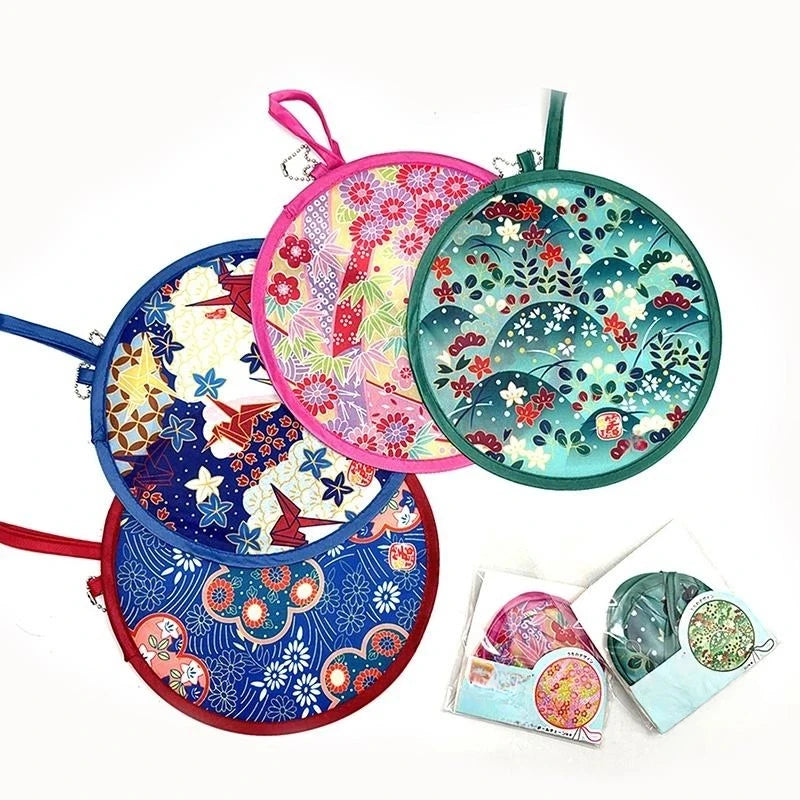 Foldable Round Hand Fan – Colorful Prints & Hanging Chain