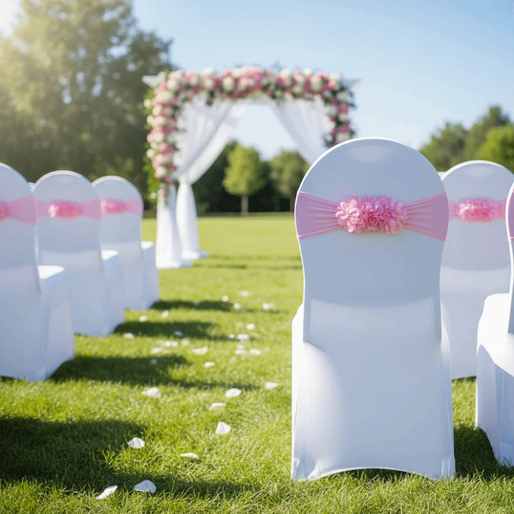 Gauze Flower Knot Wedding Chair Cover Sash – Satin Slipcover Chair Cover Sash Nixie