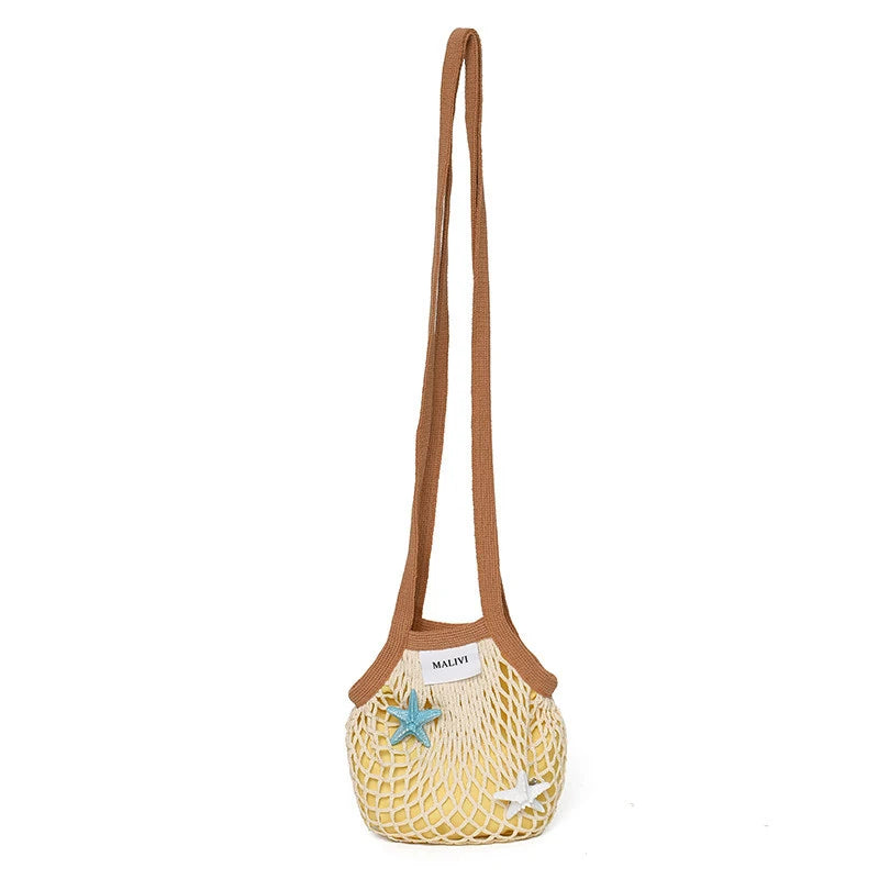 Women's Hollow Woven Mesh Bucket Bag – Large Crossbody Woven Mesh Handbag Nixie
