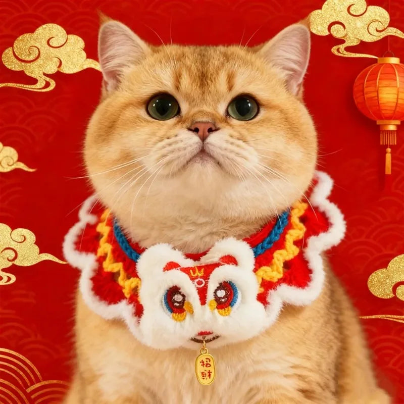 Lion Dance Cat Tie Collar – Chinese New Year Knit Pet Scarf Pet Collar Scarf Nixie
