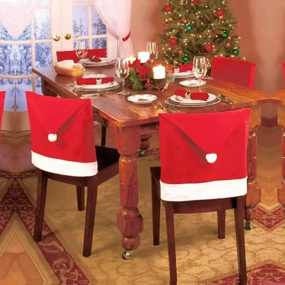4PCS Christmas Santa Hat Chair Covers – Festive Dining Decor Chair Cover Set Nixie
