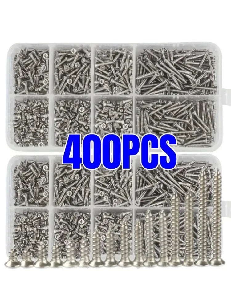 400pcs M2 Self-Tapping Screws Assortment Kit | Phillips Head Screw Assortment Kit Nixie 400pcs-silvery