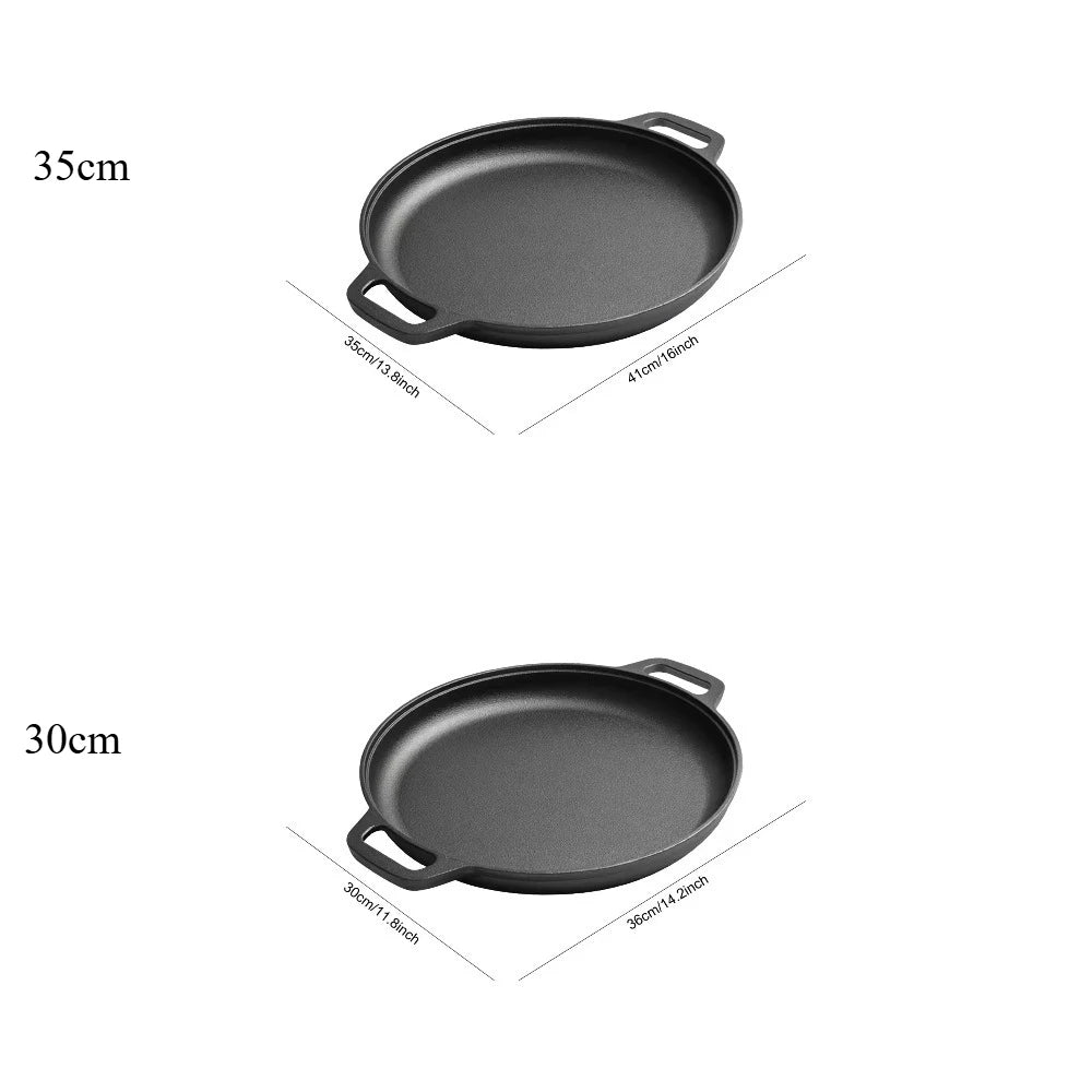 Cast Iron Round Double Handle Frying Pan – Pancake & Pizza Cast Iron Skillet Nixie