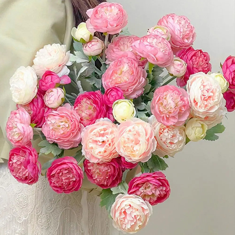 Silk Artificial Ranunculus 2-Head Faux Flower Stem | Home Decor Artificial Silk Flower Nixie