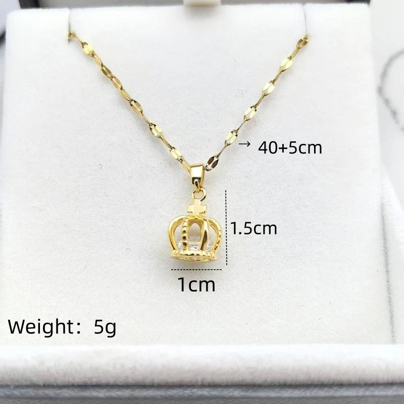 Hollow Crown Pendant Necklace – Gold Stainless Steel for Women Pendant Necklace Nixie