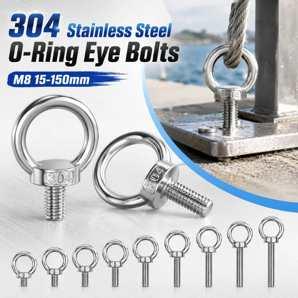 304 Stainless Steel M8 Eye Bolts – Heavy-Duty Lifting Eyelets