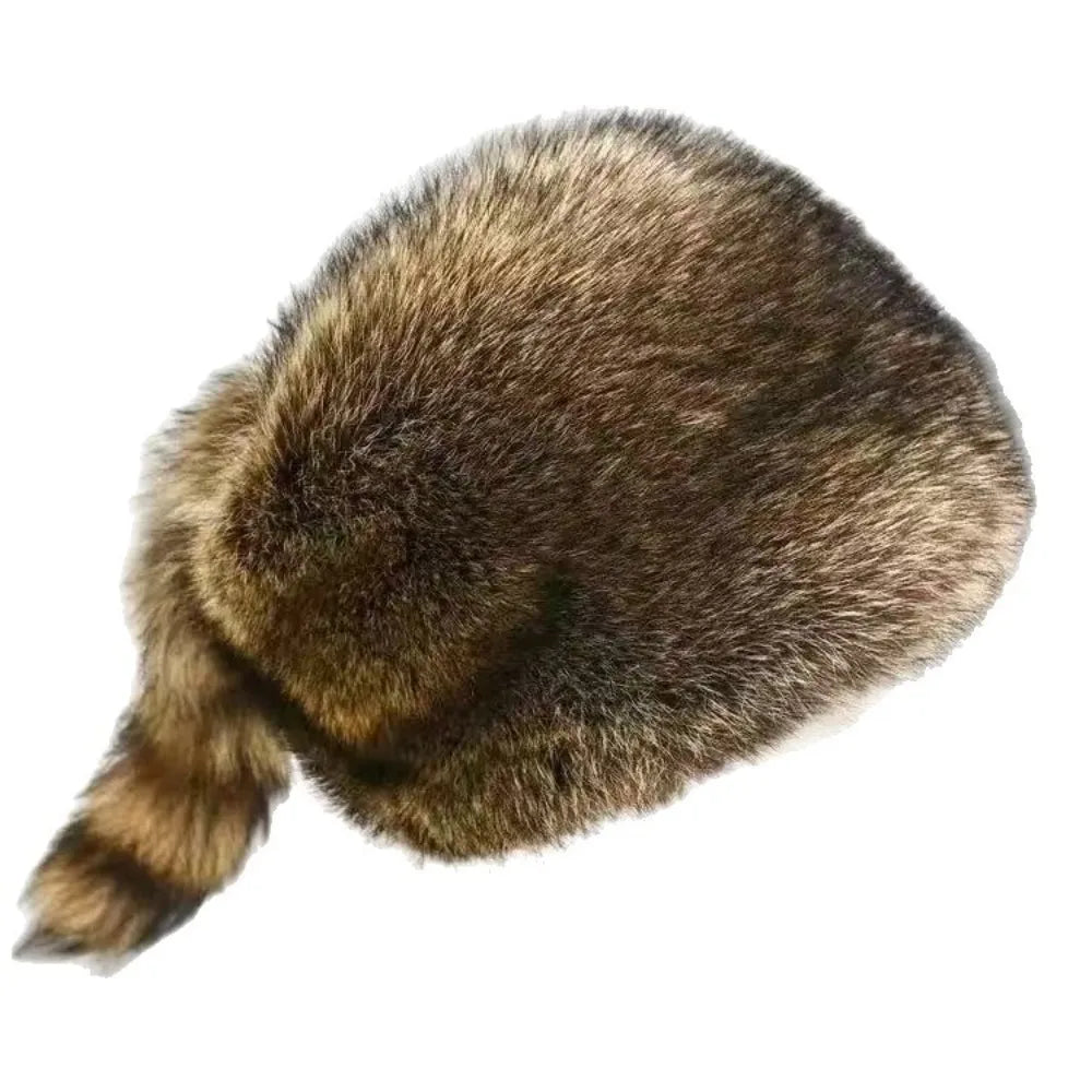 Faux Fur Raccoon Tail Winter Hat – Windproof Ear Protection Cap Faux Fur Winter Hat Nixie Brown