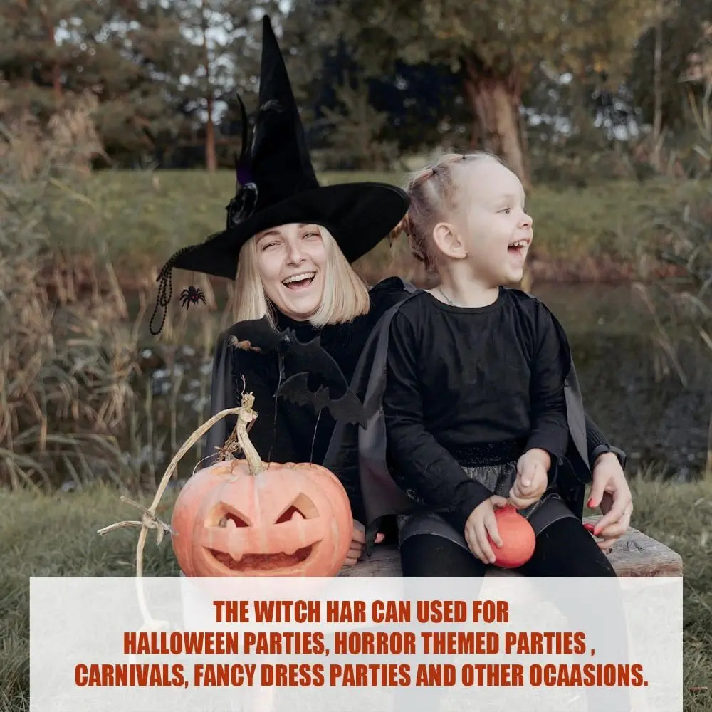 Halloween Witch Hat with Veil, Flowers & Feathers | Felt Wizard Hat
