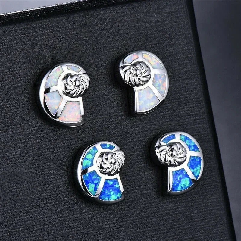 Vintage Opal Glass Snail Stud Earrings – Hypoallergenic Unisex