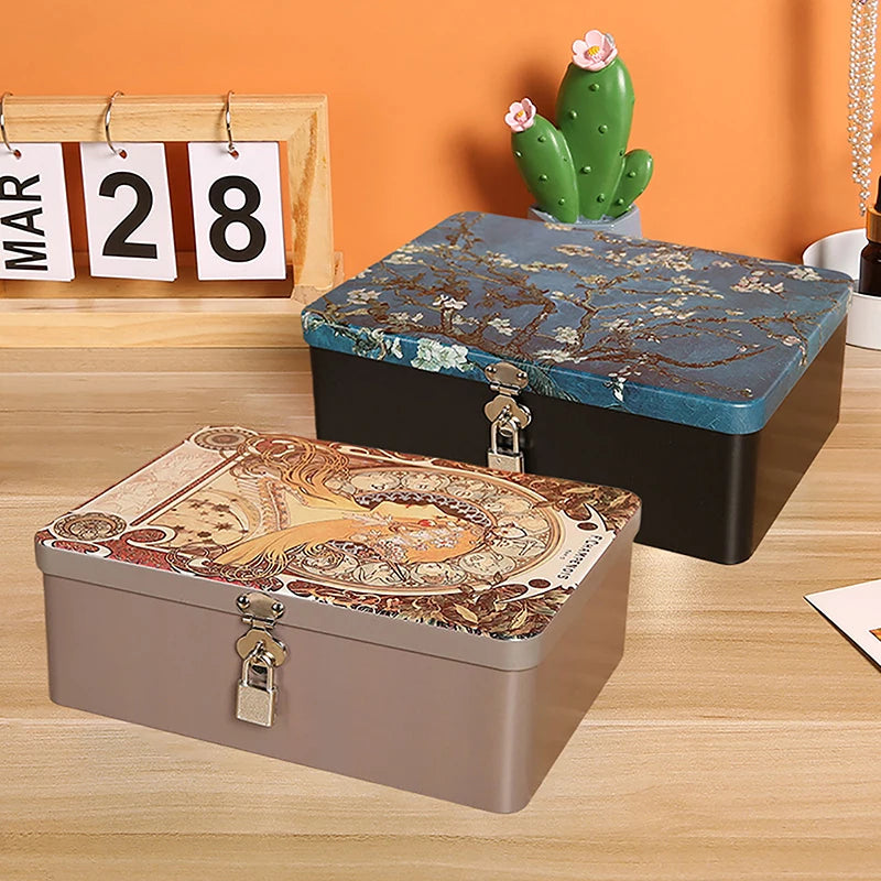 Vintage Tinplate Storage Box with Lock & Keys | Large Capacity