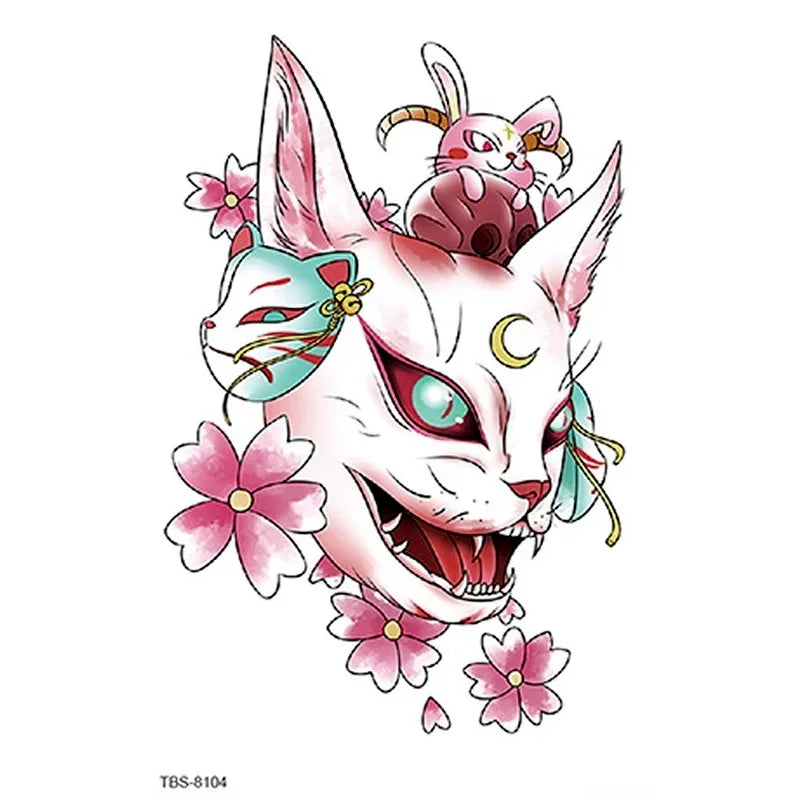 Animal Temporary Tattoo Stickers – Whale Deer Panda Black Line Temporary Tattoo Sticker Nixie