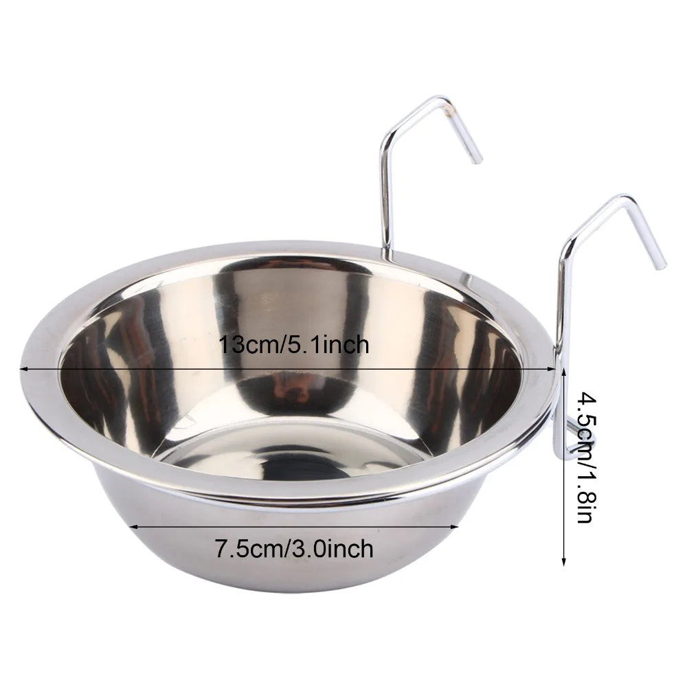 Stainless Steel Hanging Dog Bowl Anti-Tip Crate Feeder S/M/L