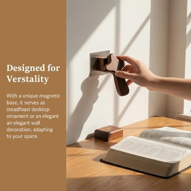 Magnetic Base Wood Cross Statue Vintage Desktop Figurine Desktop Cross Figurine Nixie