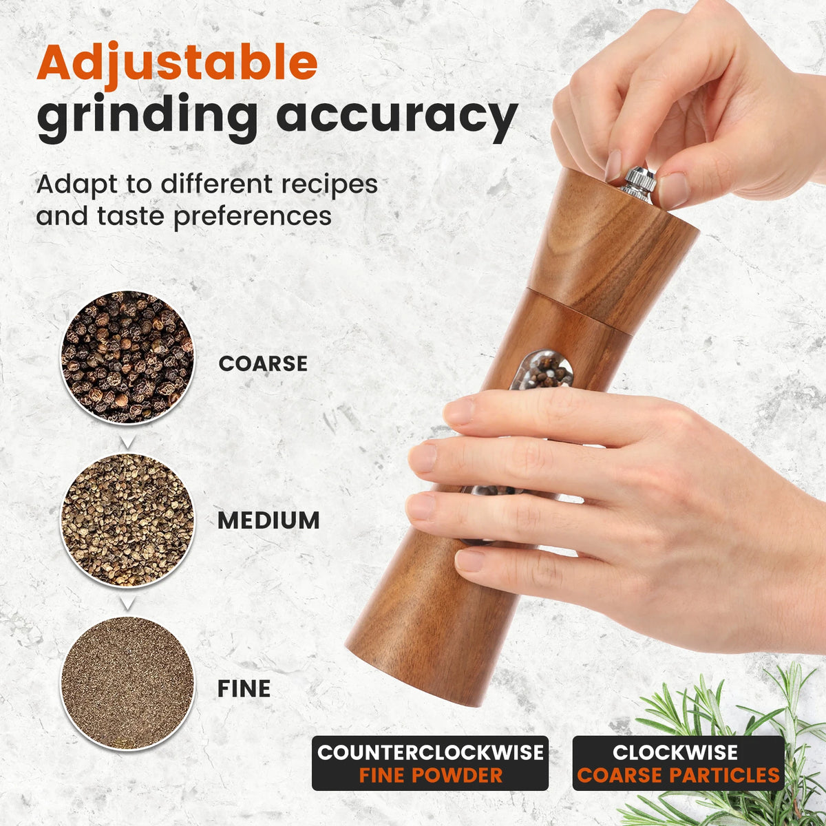 2-Pack Wooden Salt & Pepper Grinder Set with Tray & Spoon Salt & Pepper Mill Set Nixie