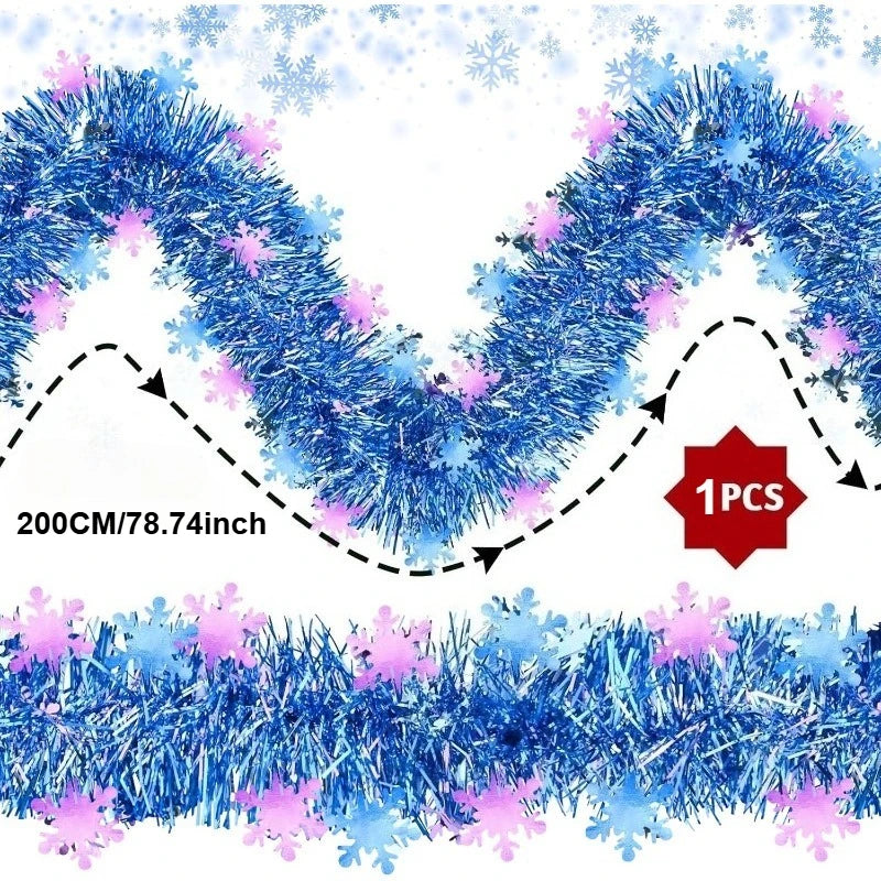 2M Blue Purple Snowflake Tinsel Garland – Christmas Party Decor Christmas Tinsel Garland Nixie