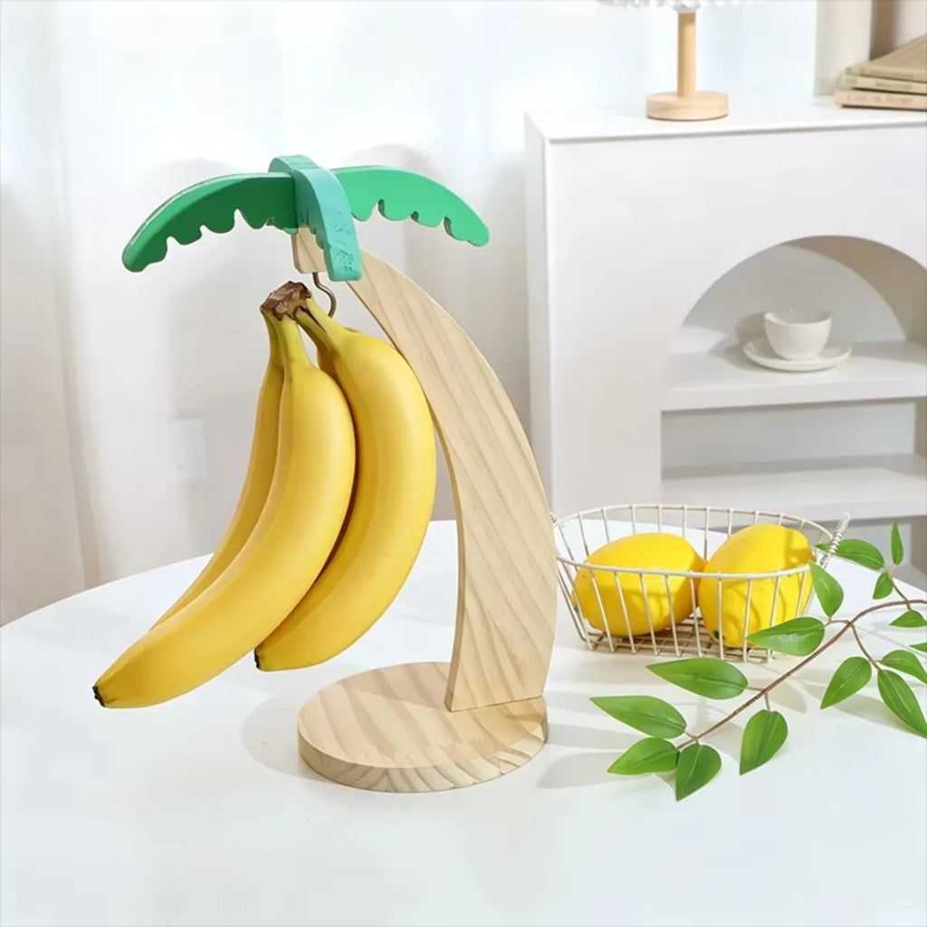 Wooden Banana Hanger Rack with Decorative Leaf | Kitchen Fruit Hanger Rack Nixie