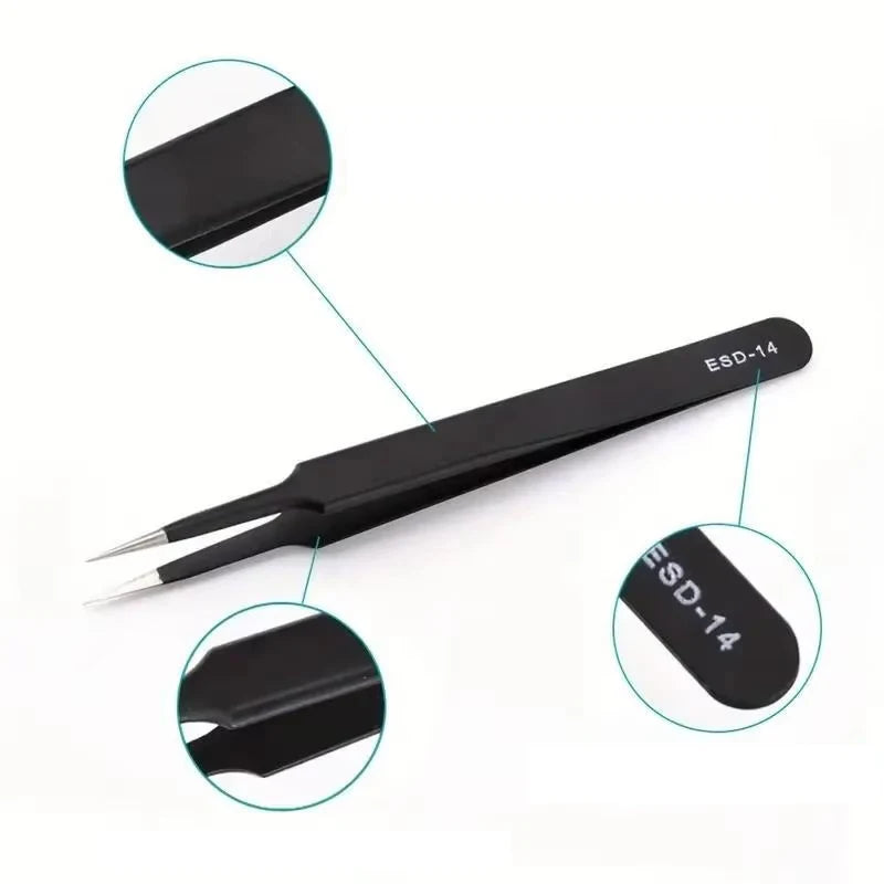 6-Piece ESD Anti-Static Precision Tweezers Set – Stainless Steel Precision Tweezers Set Nixie