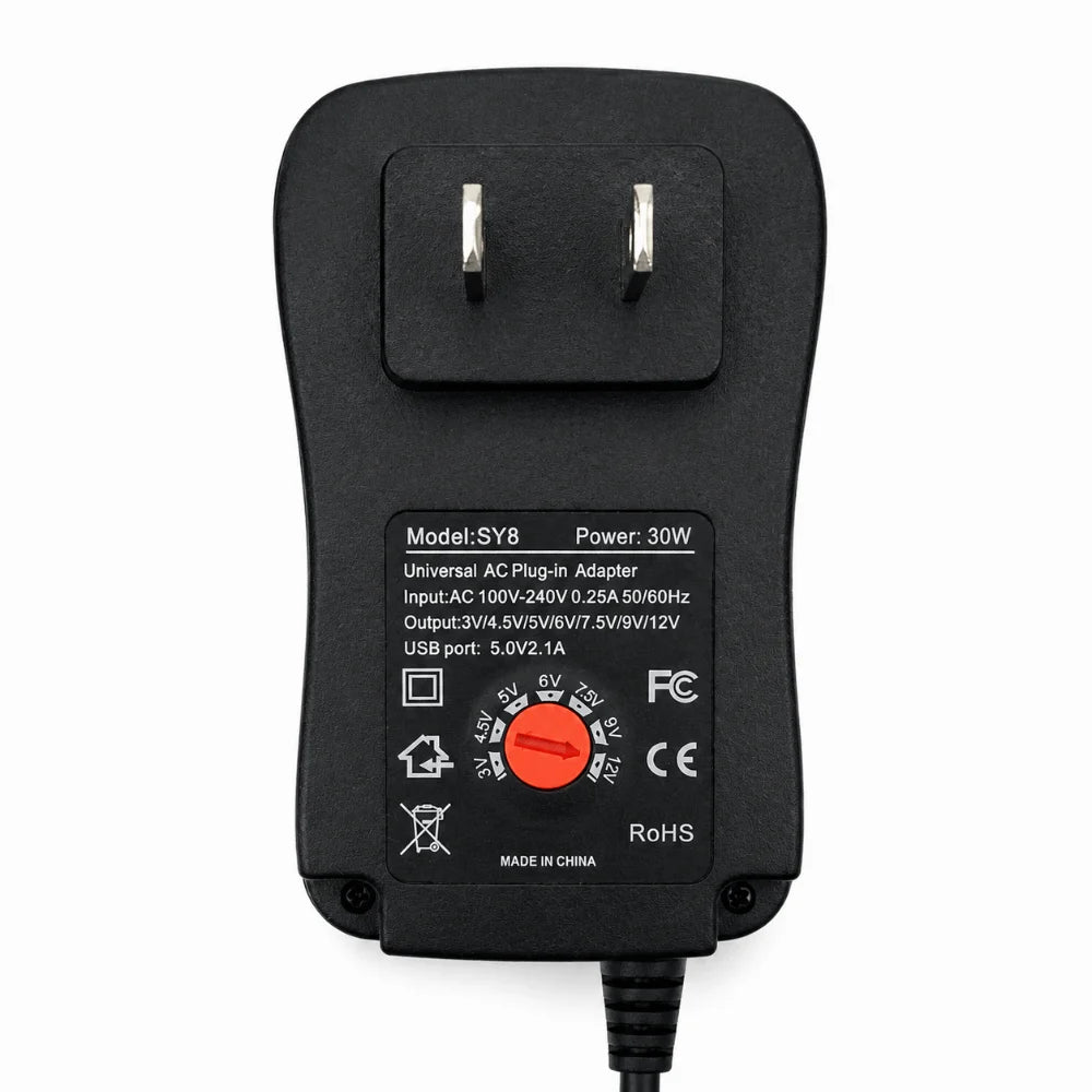 30W Universal Power Adapter 3V–12V Adjustable + USB Port Universal Power Adapter Nixie