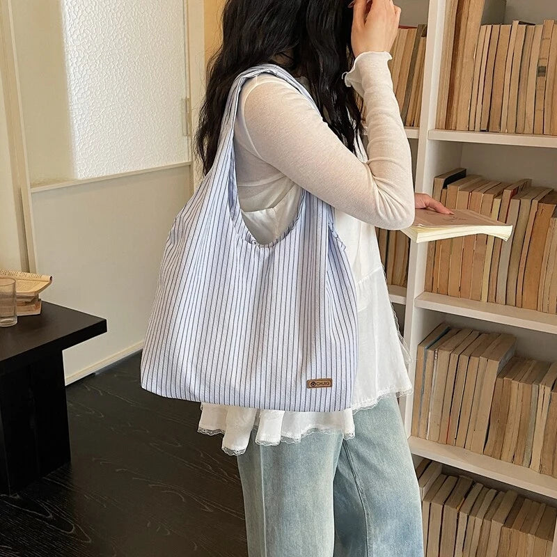 Women's Striped Canvas Tote – Large Crossbody Shoulder Bag Canvas Tote Bag Nixie
