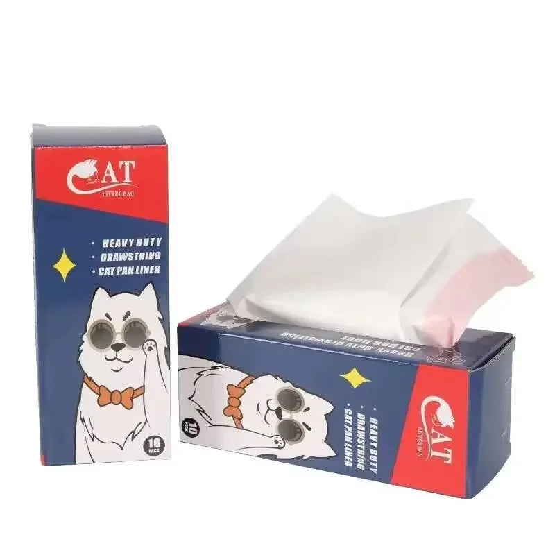 Thick Drawstring Cat Litter Box Liners – Tear-Proof, 10 Pack
