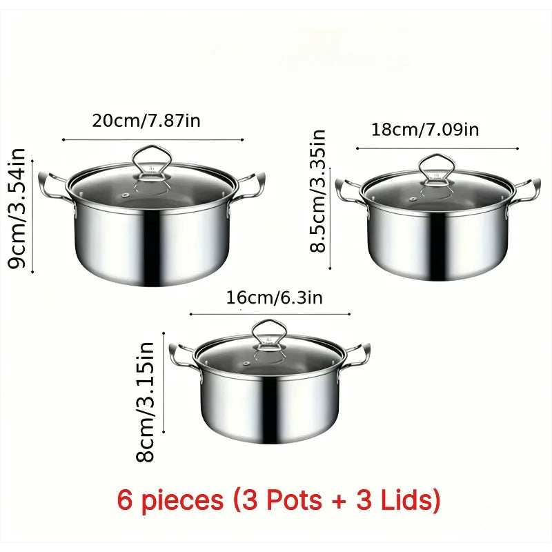 6-Piece Non-Stick Stainless Steel Cookware Set – 3 Pots & Lids Cookware Set Nixie 1 SET