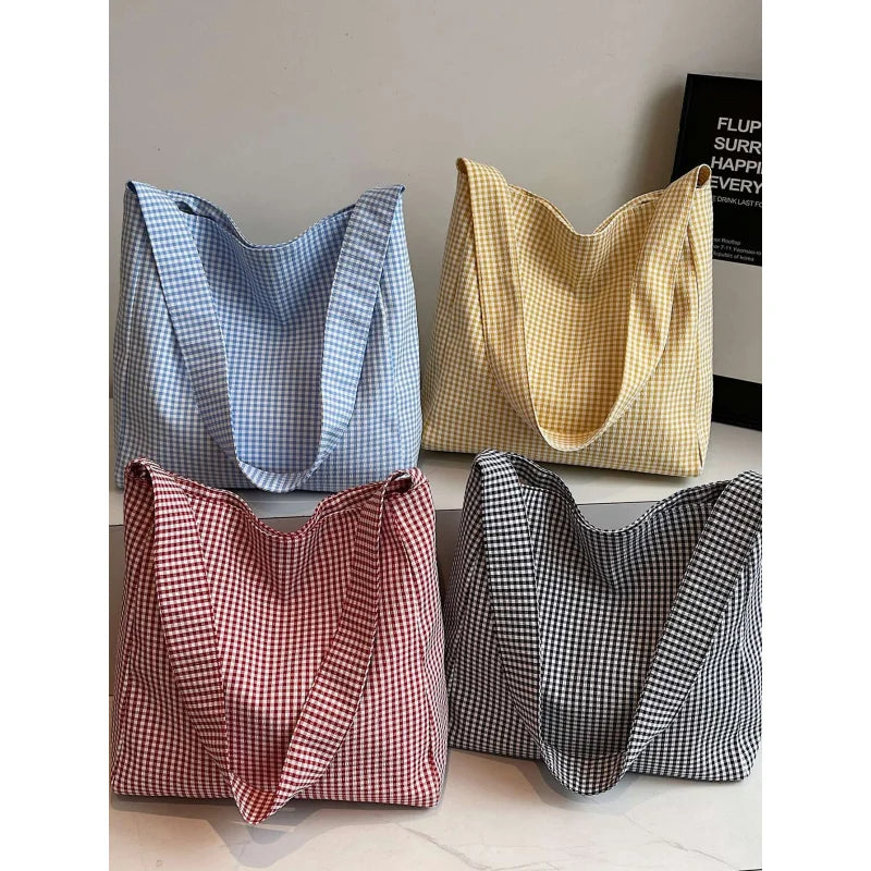 Women's Plaid Canvas Tote Bag – Large Capacity Shopping Bag Canvas Tote Bag Nixie