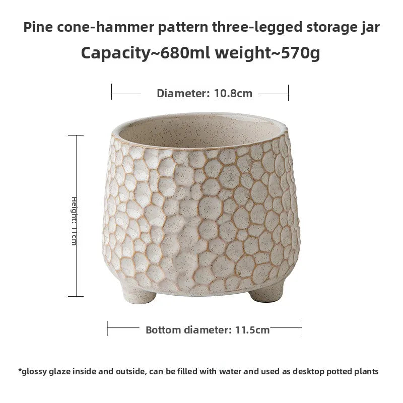 Pinecone Tripod Ceramic Storage Jar – Decorative Kitchen Jar