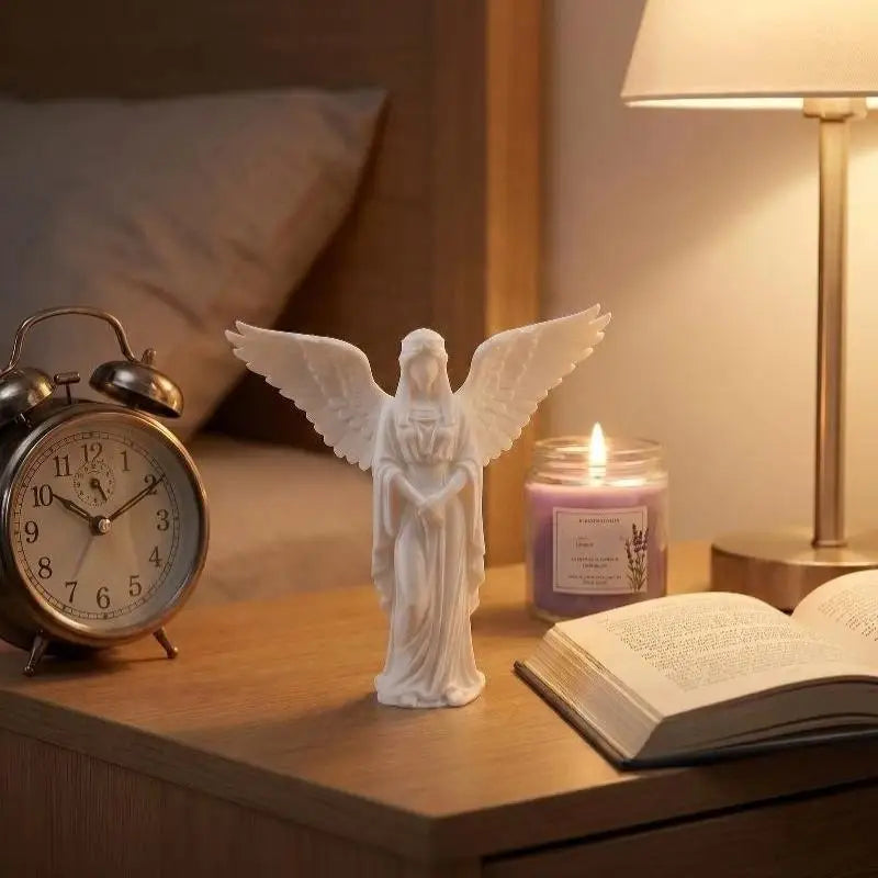 Praying Angel Figurine 3D Printed Matte White Guardian Statue Decorative Figurine Nixie