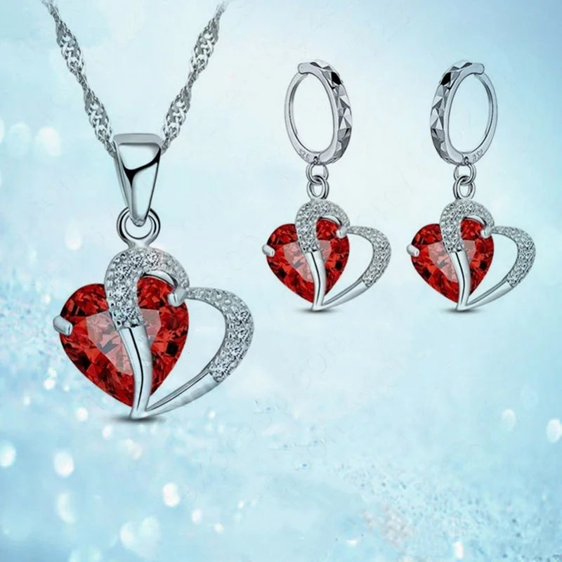 Heart Crystal Jewelry Set – 3-Piece Necklace & Earrings Crystal Jewelry Set Nixie