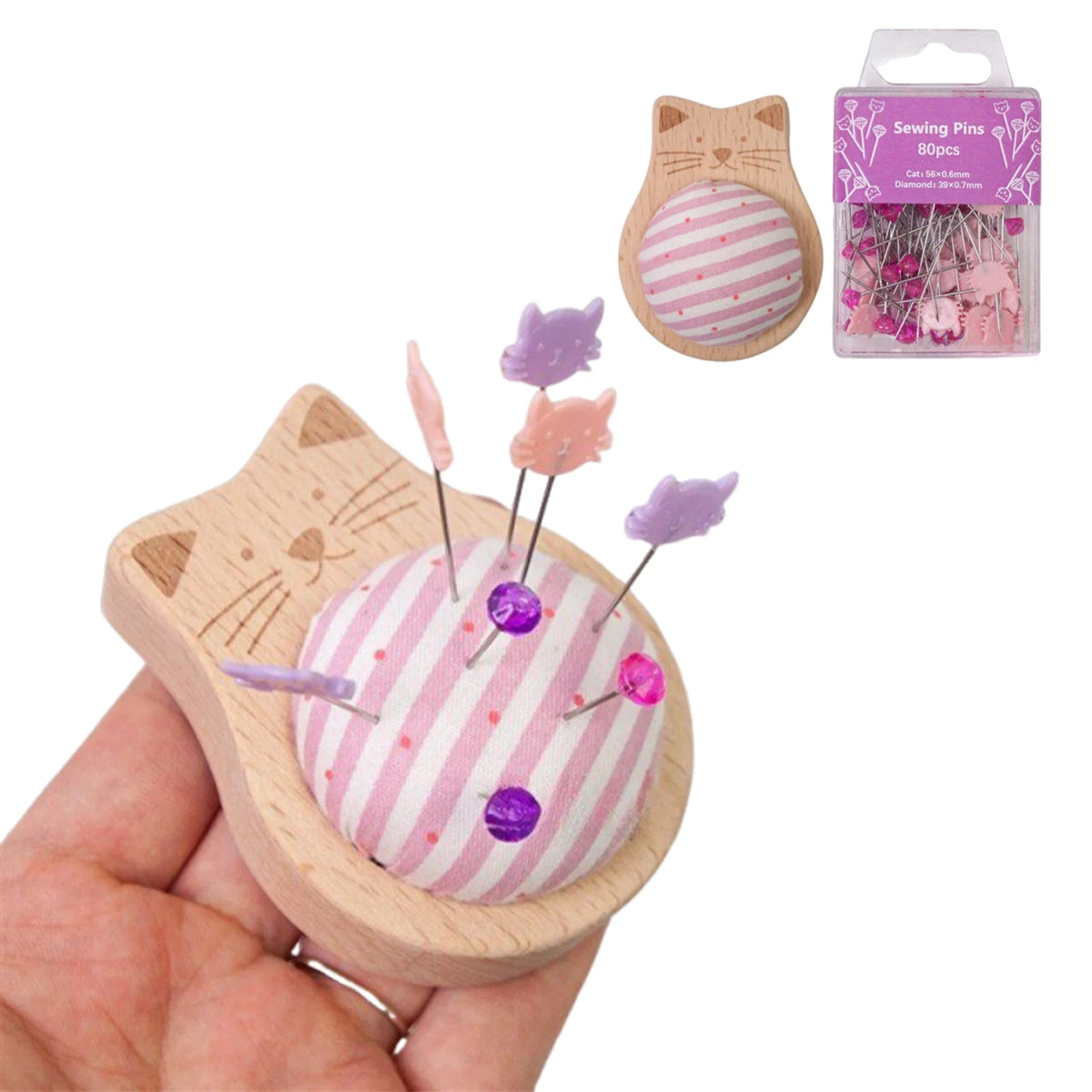 Cute Cat Pin Cushion Kit with 80 Craft Positioning Pins Sewing Pin Cushion Kit Nixie