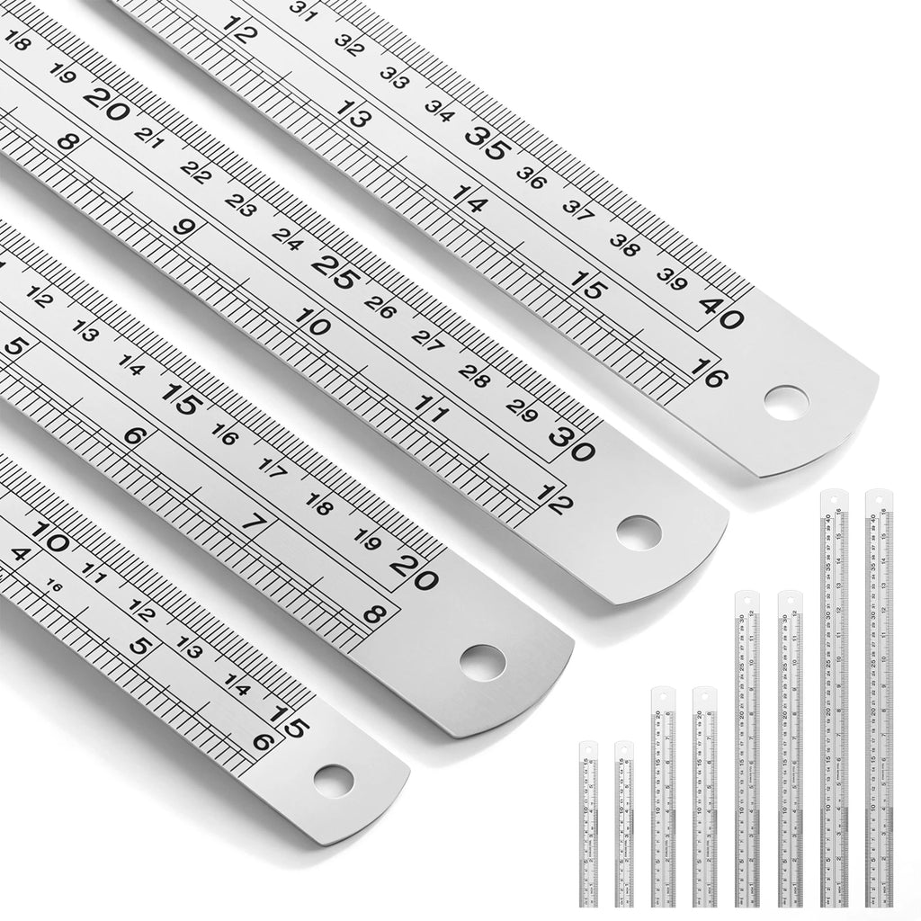8-Piece Stainless Steel Ruler Set – Metric & Imperial Dual Scale Precision Ruler Set Nixie