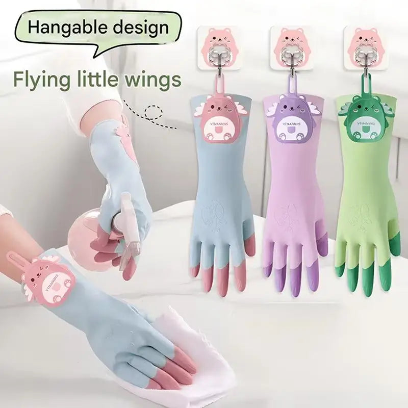Cute Bear Waterproof PVC Kitchen Gloves – Non-Slip Cleaning Household Cleaning Gloves Nixie