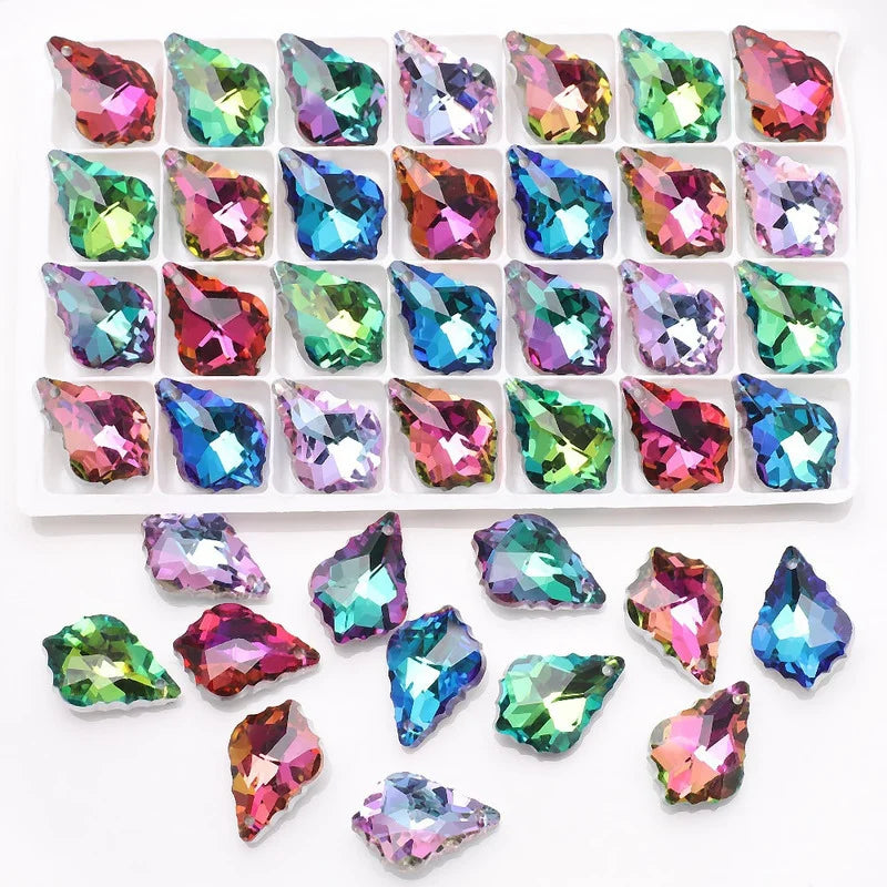 10Pcs Crystal Baroque Maple Leaf Glass Charm Pendants for DIY Jewelry Making Beads Nixie