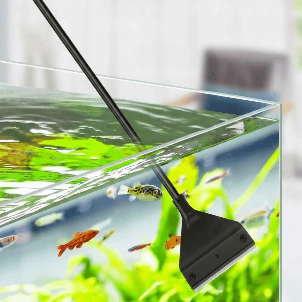 Aquarium Algae Scraper Extended Handle Dual-Use Fish Tank Cleaner