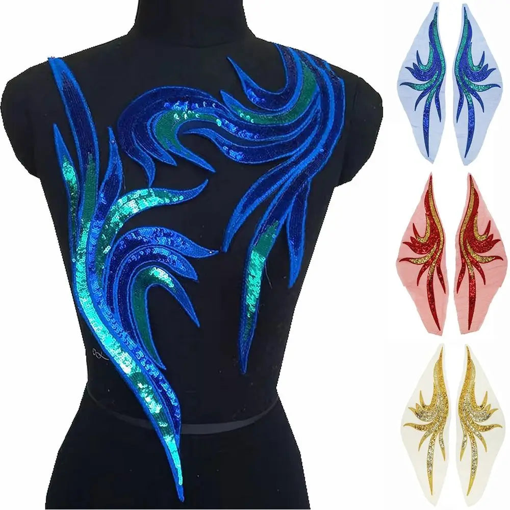 Royal Blue Gold Sequined Embroidery Patches 14x50cm – 2 Pcs Embroidery Patches Nixie