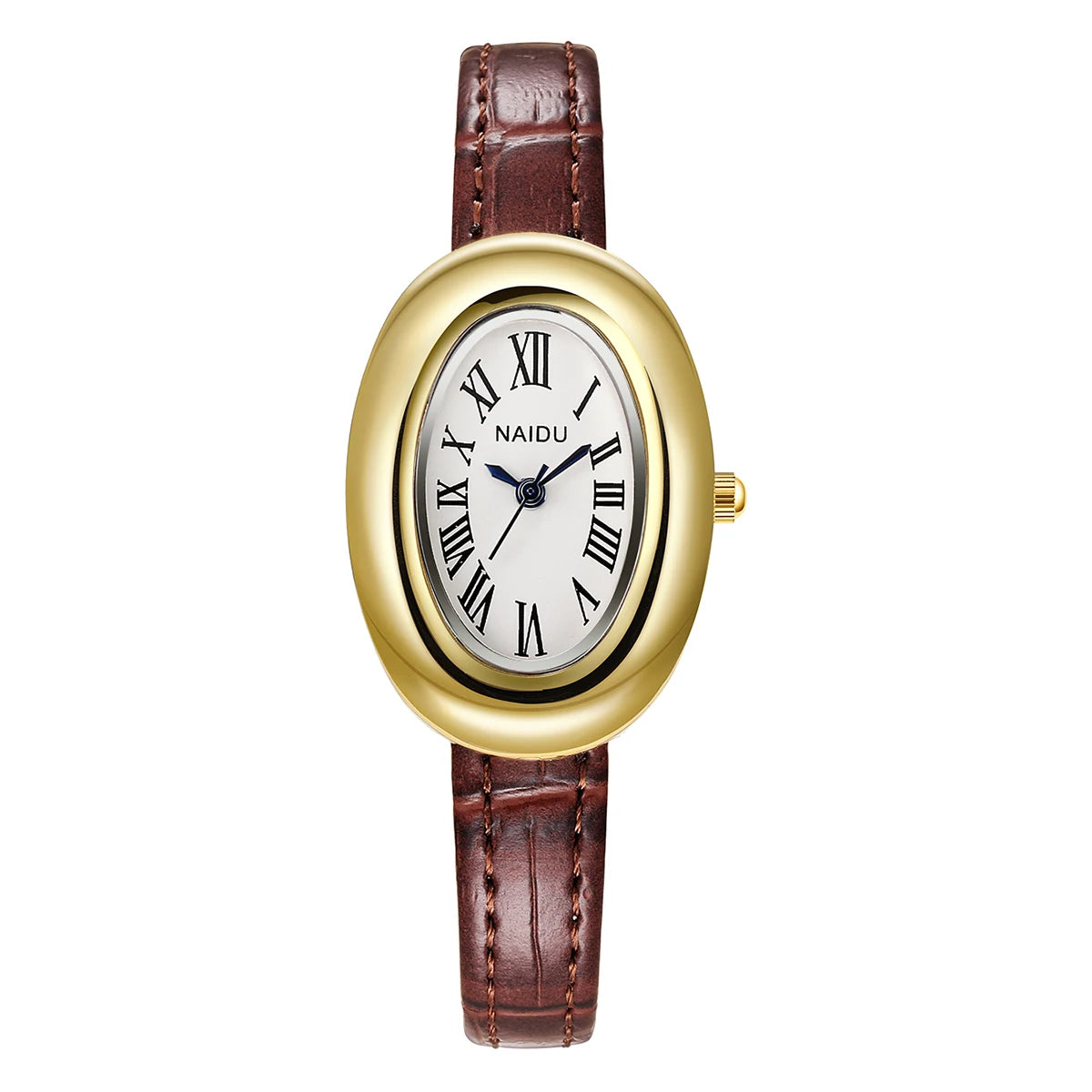 Naidu Retro Quartz Watch – Leather Band Numberless Dial Quartz Wristwatch Nixie Brown