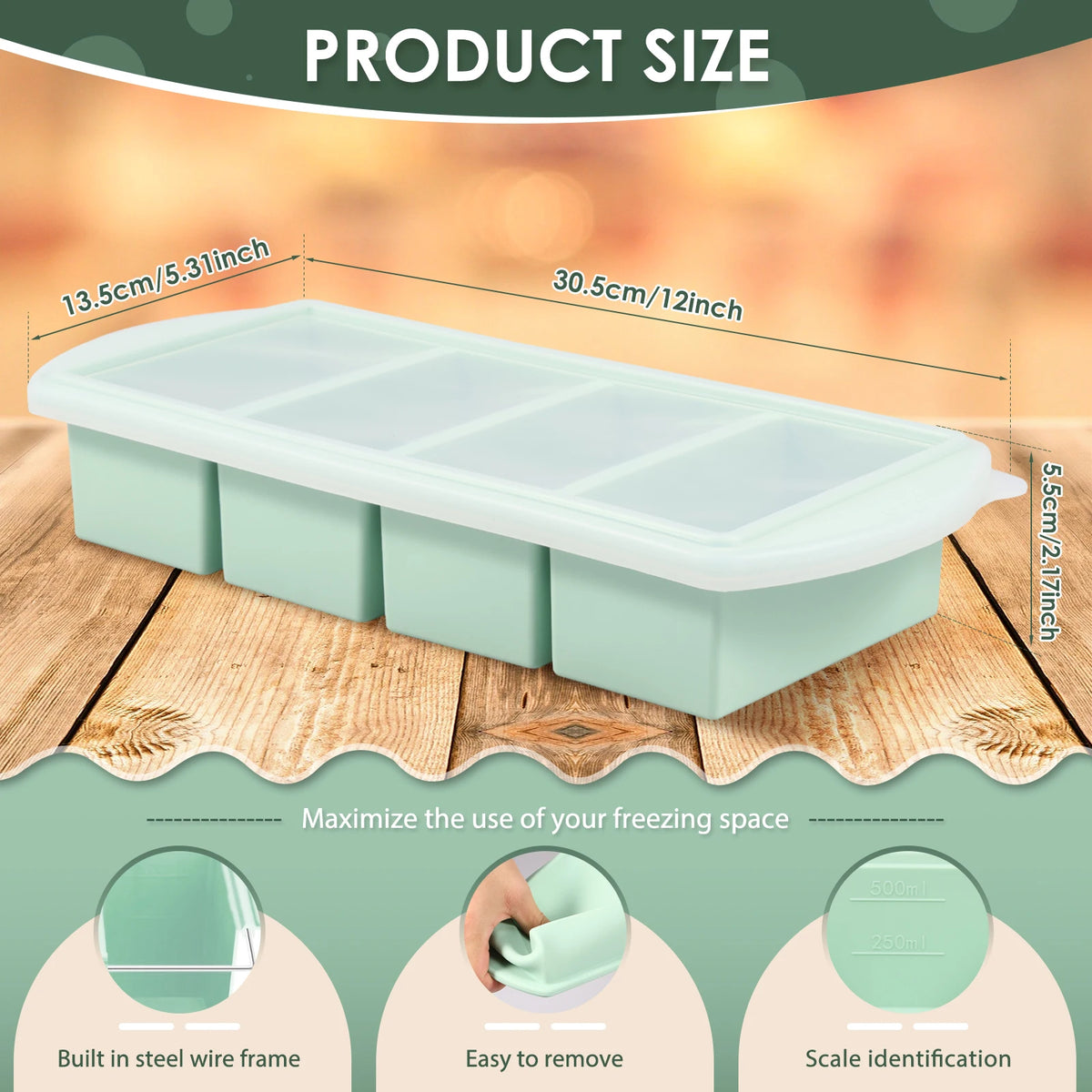 Silicone Freezer Tray with Lid – 3-Cup Soup & Meal Prep Mold Silicone Freezer Tray Nixie 1PC Green 4 grids