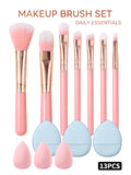 13-Piece Makeup Brush Set with Sponges & Powder Puffs Makeup Brush Set Nixie Pink